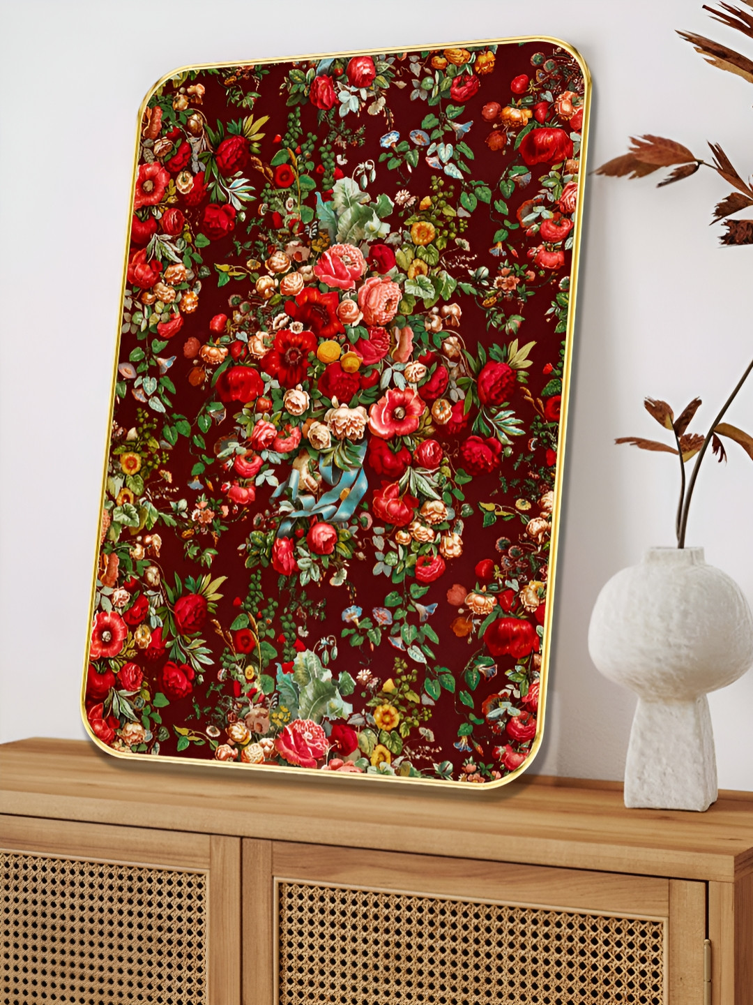 SAF Maroon Wood Wall Bedroom Rectangle Potrait Paintings Wall Art -18 x 24In