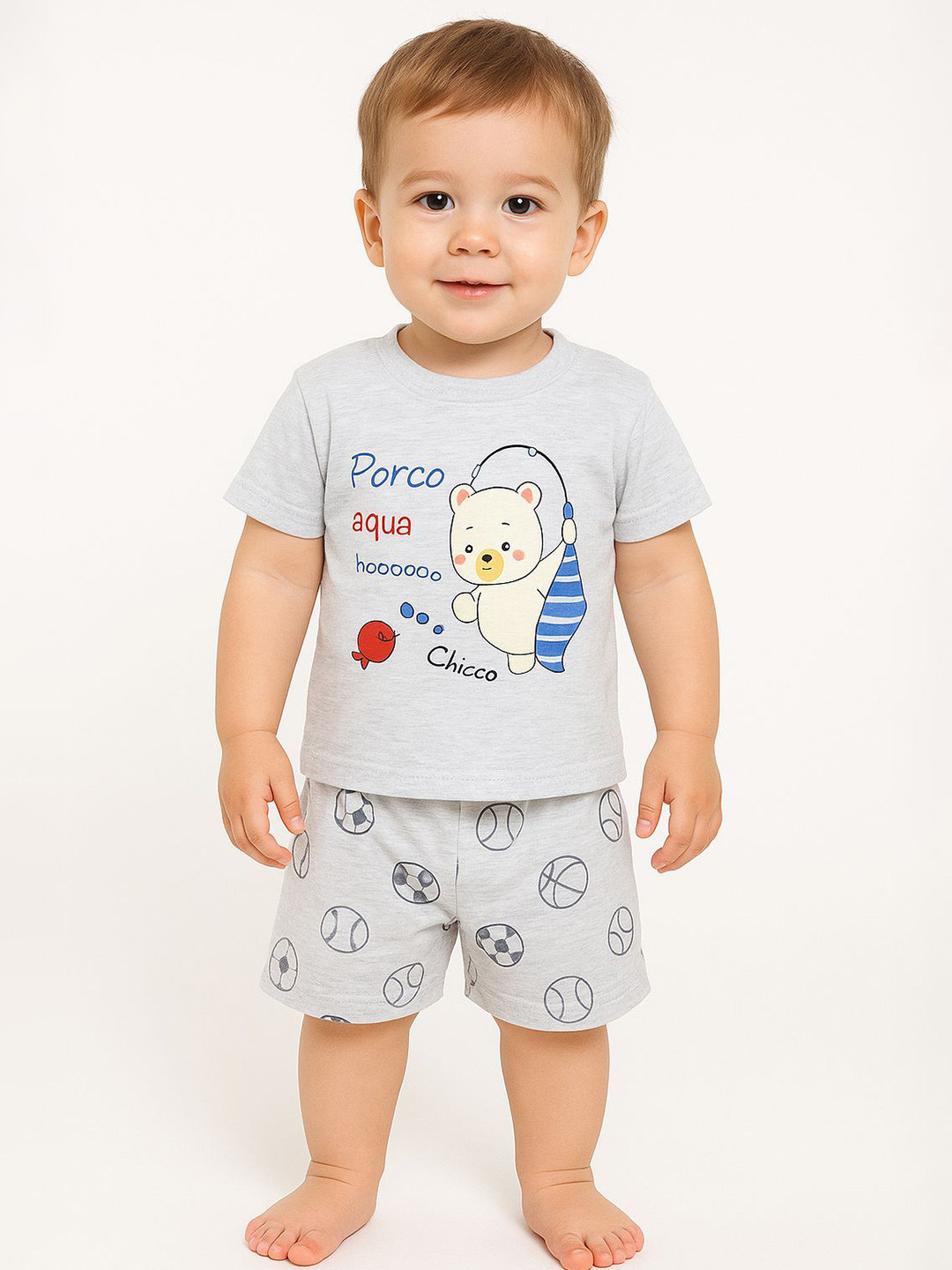 MOM & SON Boys Printed T-shirt with Shorts Clothing Set
