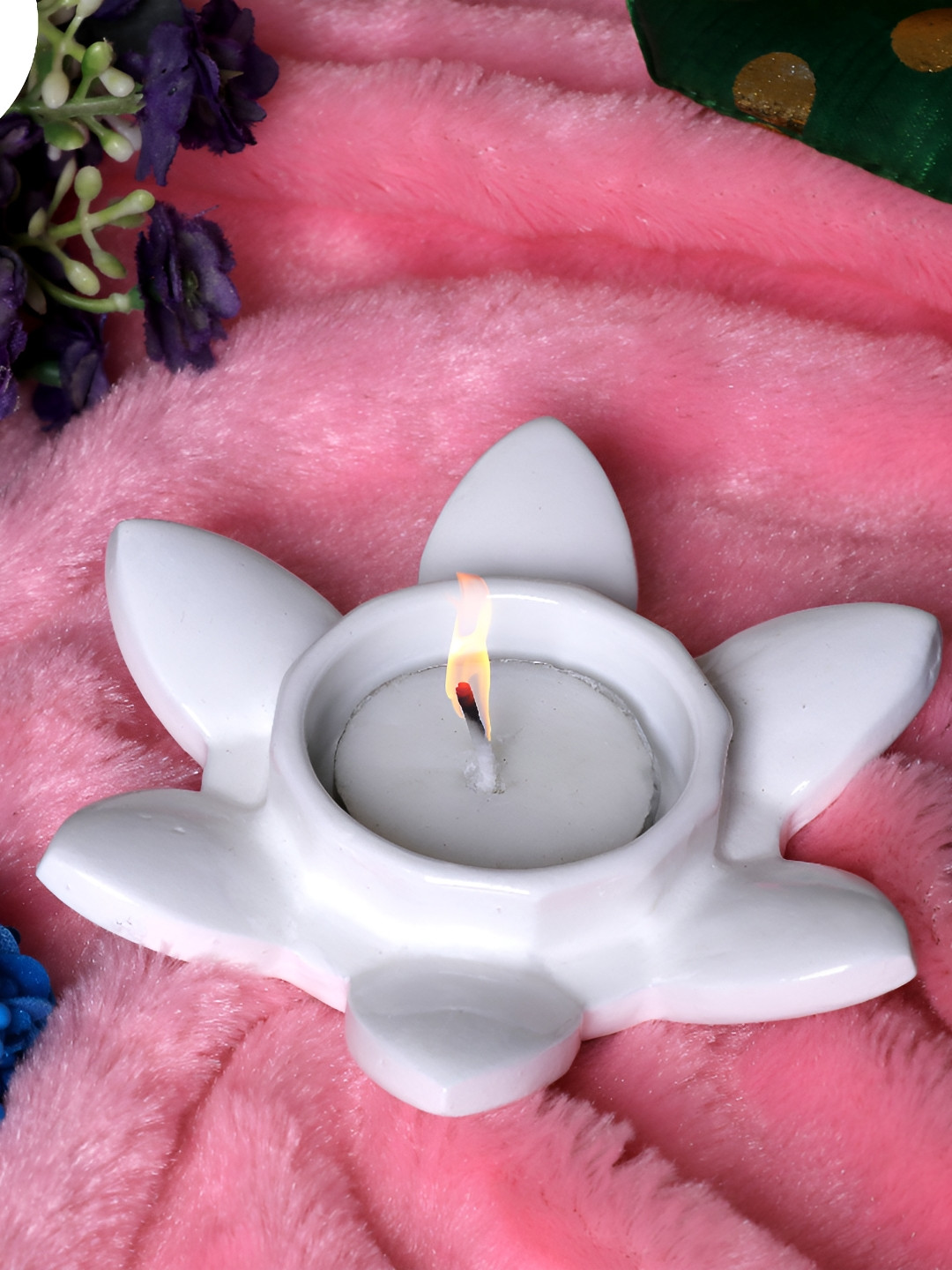 Aura Polyresin Diwali decoration Scented 1 Wick Solid Flower Tea Light Candles