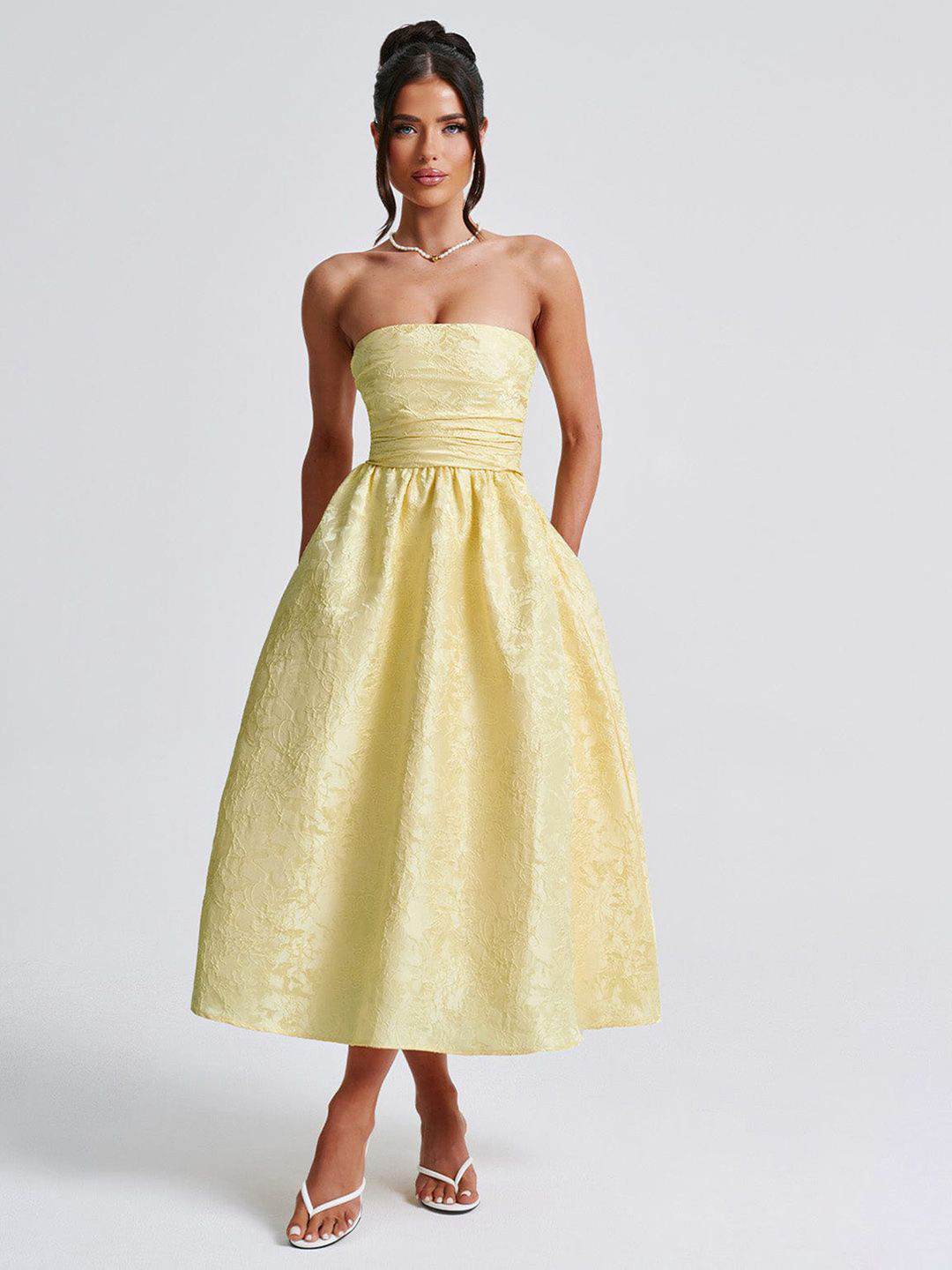 JC Mode Women Self Design Bandeau Midi Dress