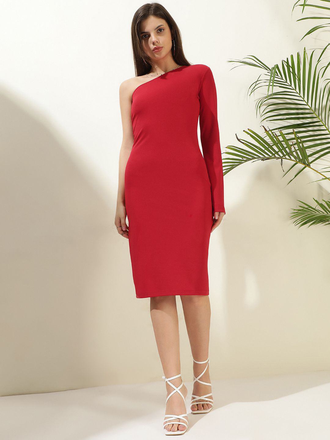 Stylecast X Kotty One Shoulder Bell Sleeve Sheath Dress