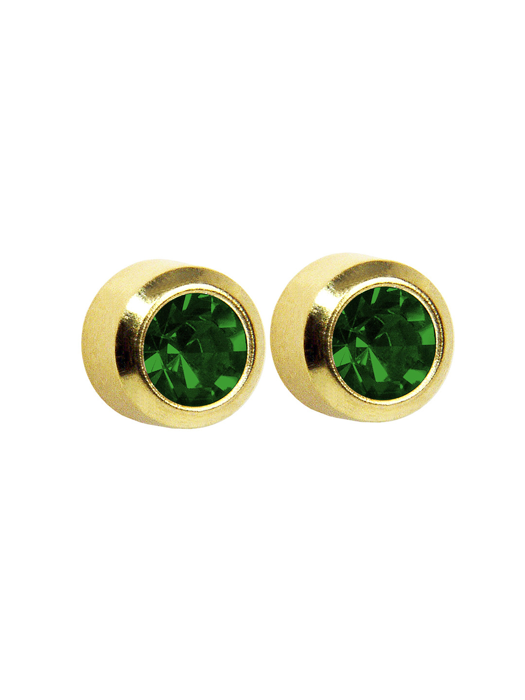 STUDEX Stainless Steel 24K Pure Gold Plated Emerald Studded Bezel Circular Shaped Studs
