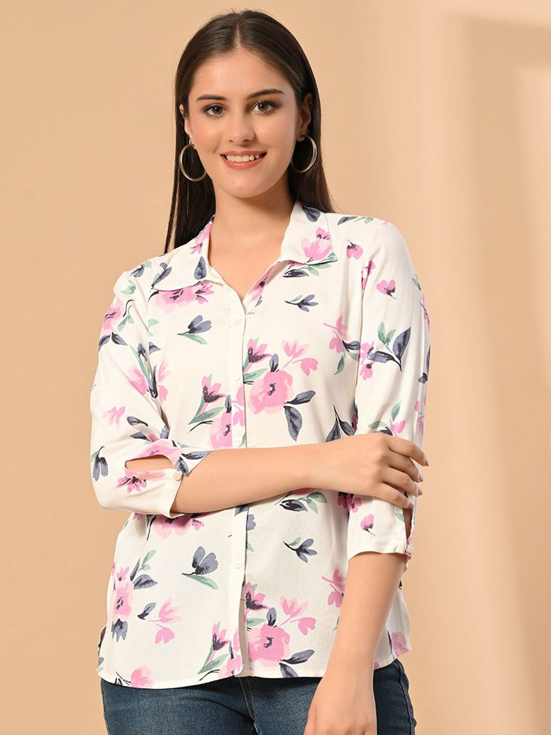 MEESAN Women Floral Printed Crepe Casual Shirt