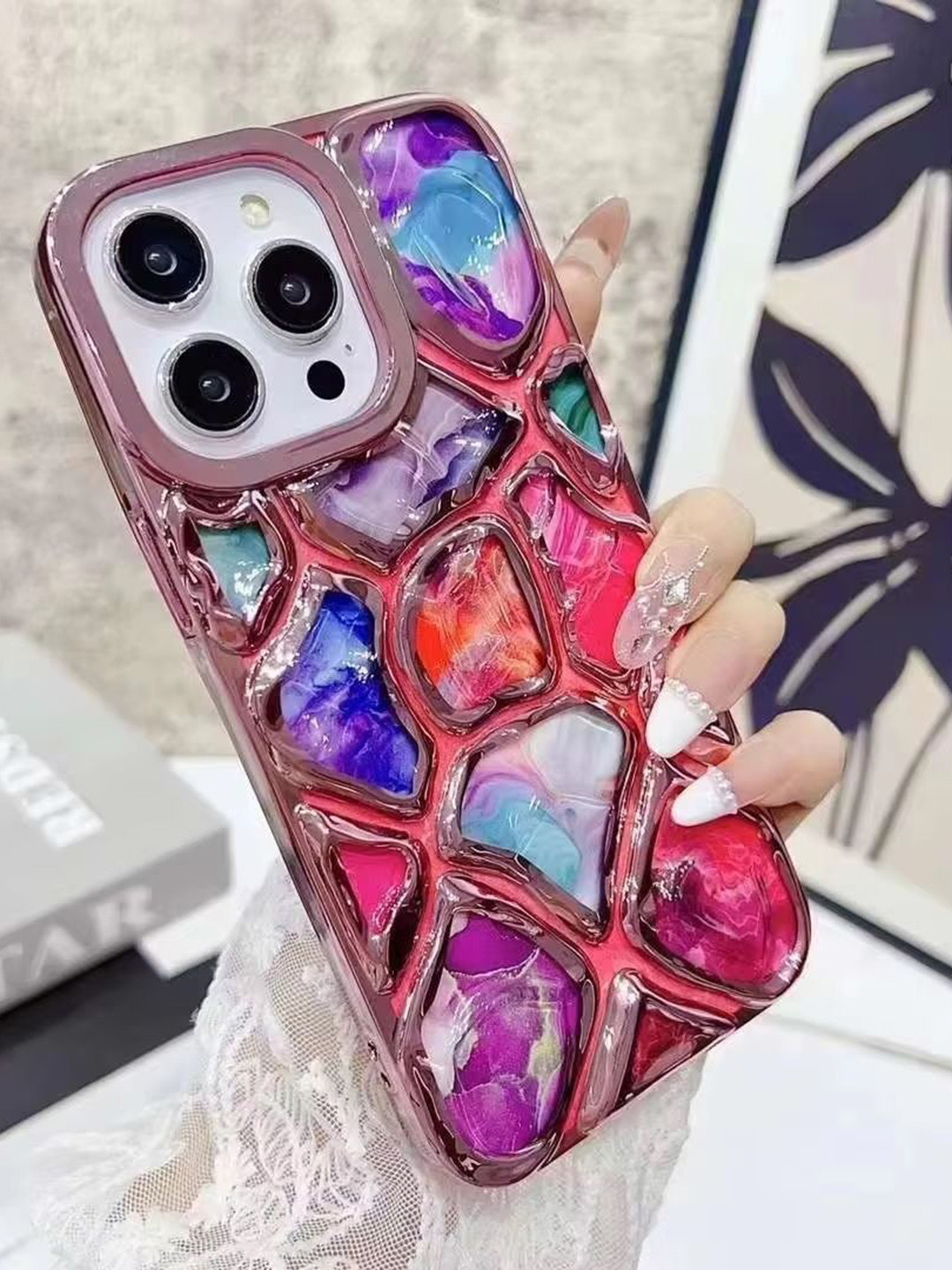 CASE CREATION Diamond Cut Glitter Stone iPhone 16 Plus Back Case Mobile Accessories