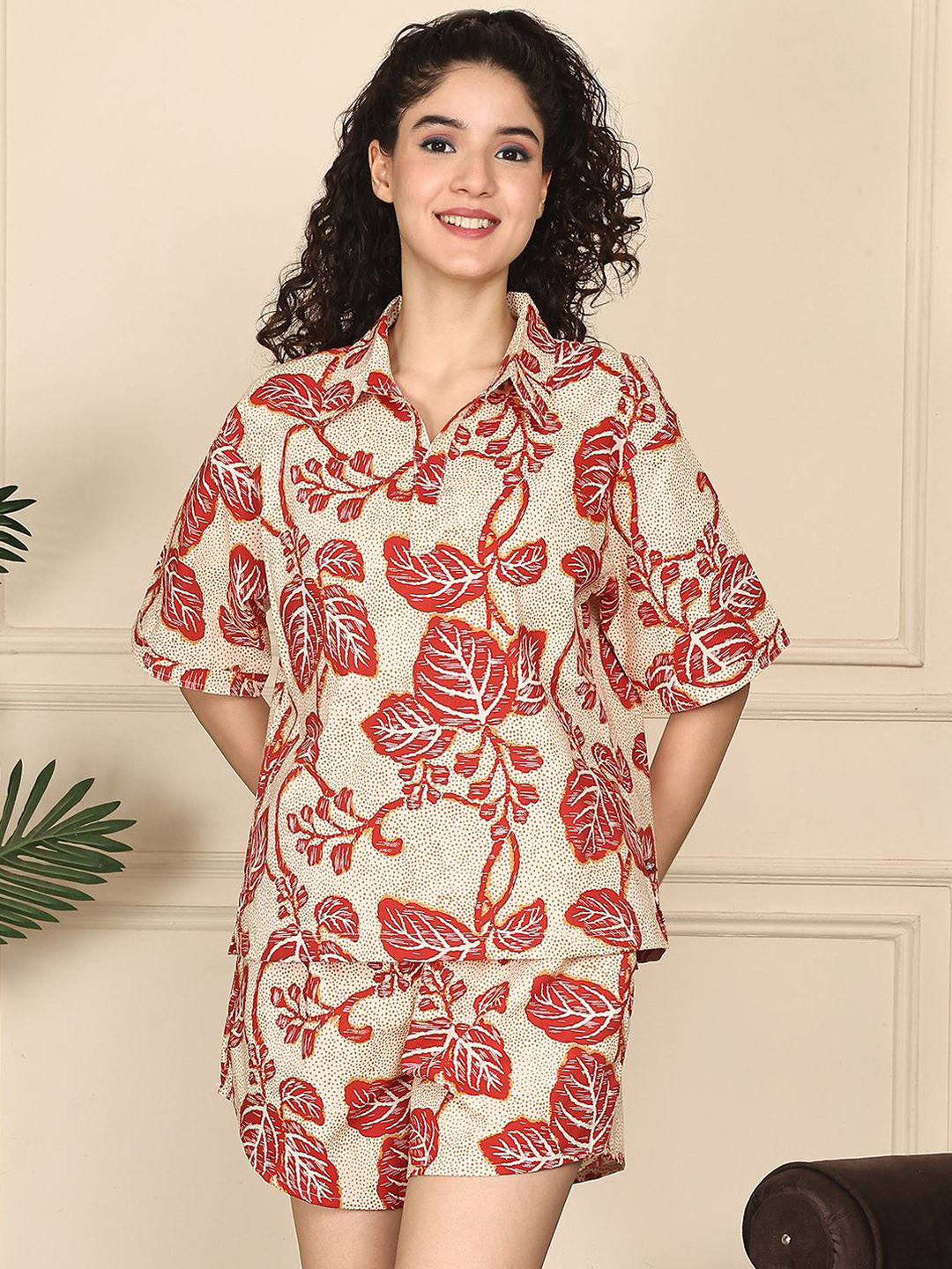 TAG 7 Women Floral Printed Shirt Shorts Printed Night suit