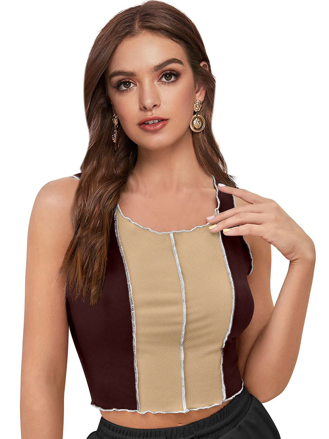 DHRUVIL IMPEX Colourblocked Fitted Crop Top