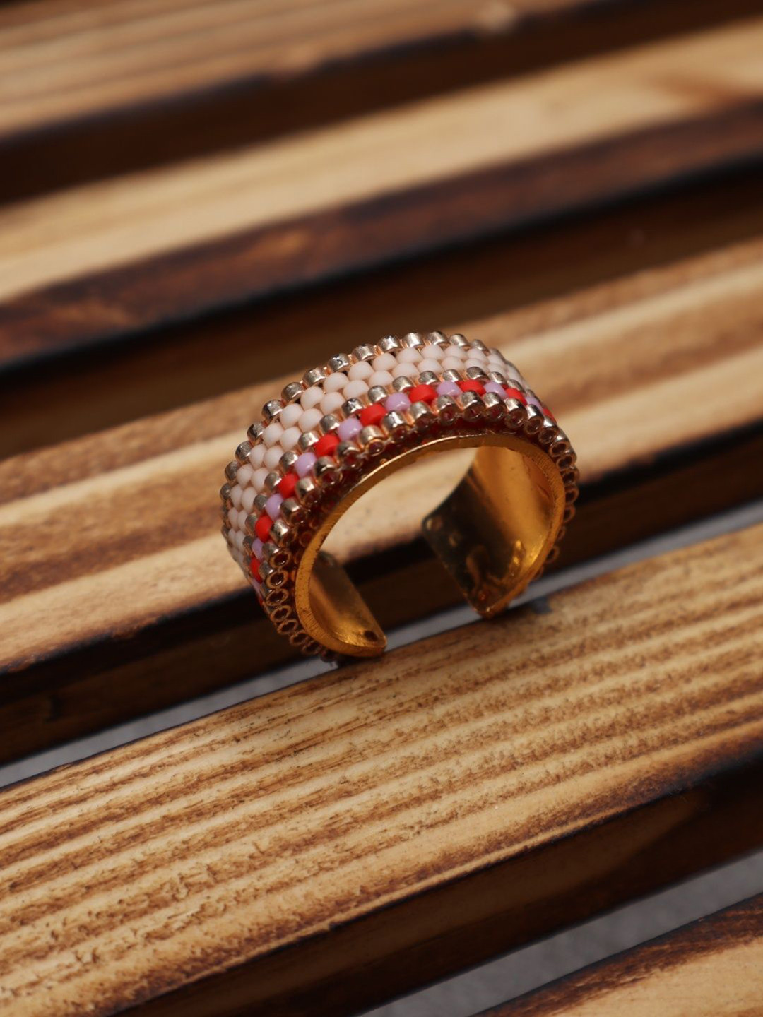 Threads & Beads Gold-Plated Metis Beaded Adjustable Finger Ring