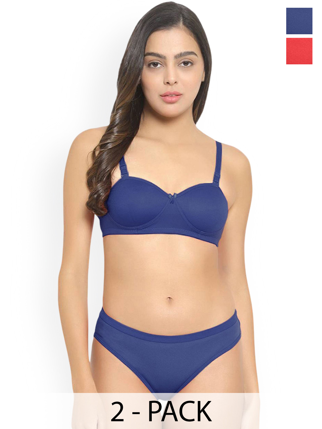 PIBU Pack Of 2 Cotton Lightly Padded Lingerie Set B_Demi-Set_R,B