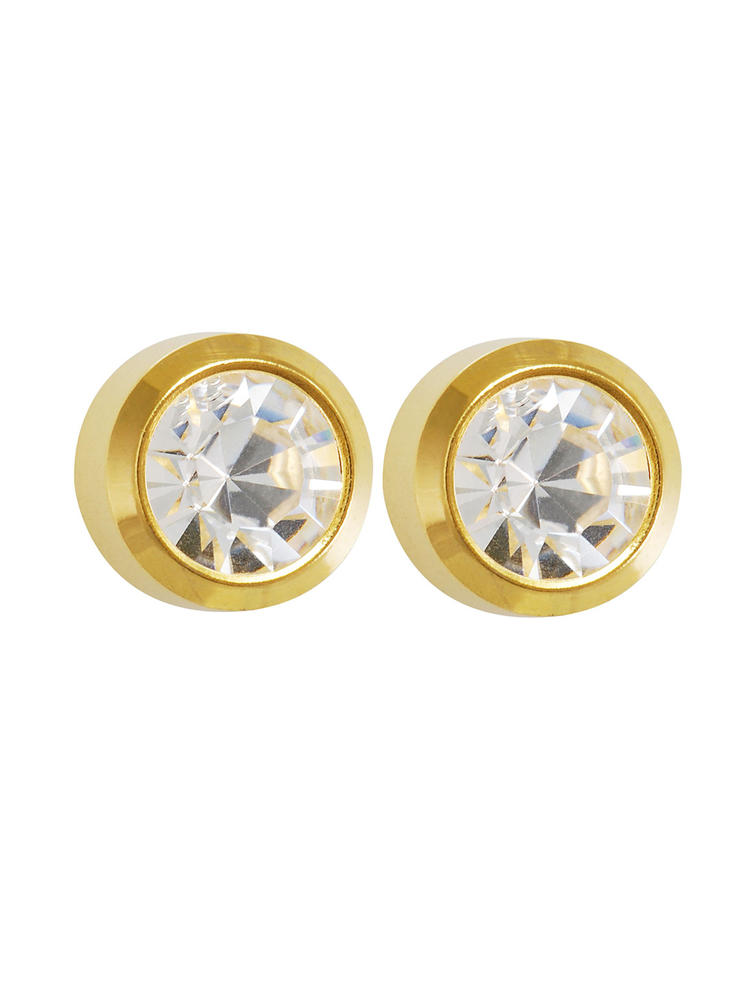 STUDEX Stainless Steel 24K Pure Gold Plated Crystal Studded Circular Shaped Studs
