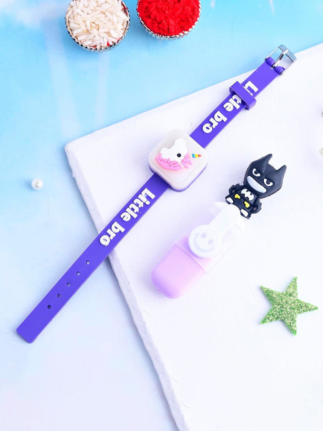 Ascension Set of 2 Unicorn Cartoon Bracelet Rakhi With Highlighter & Roli Chawal