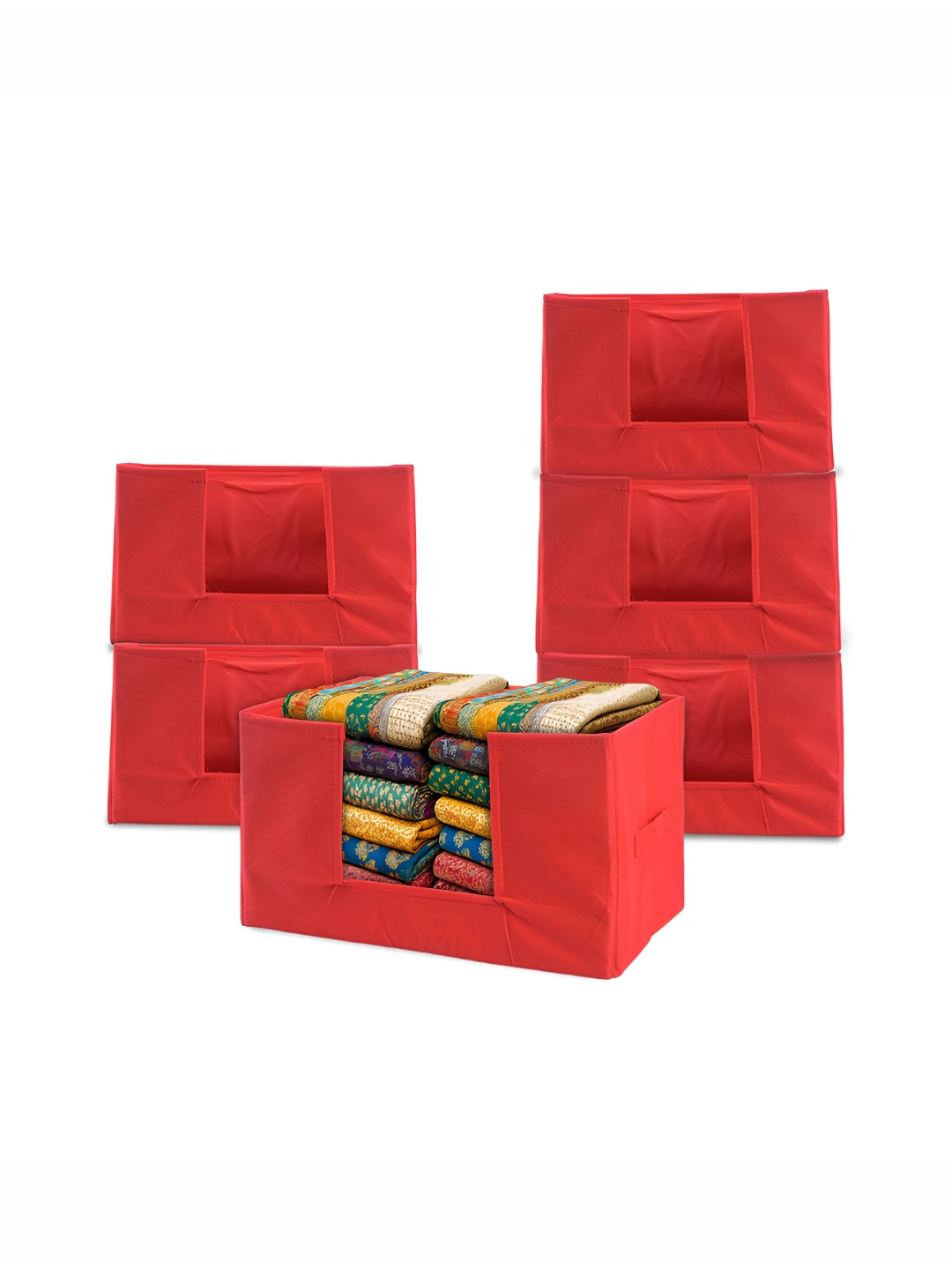 Aura 6 Pcs Red Cloth Storage Box Wardrobe Closet Storage Organizer