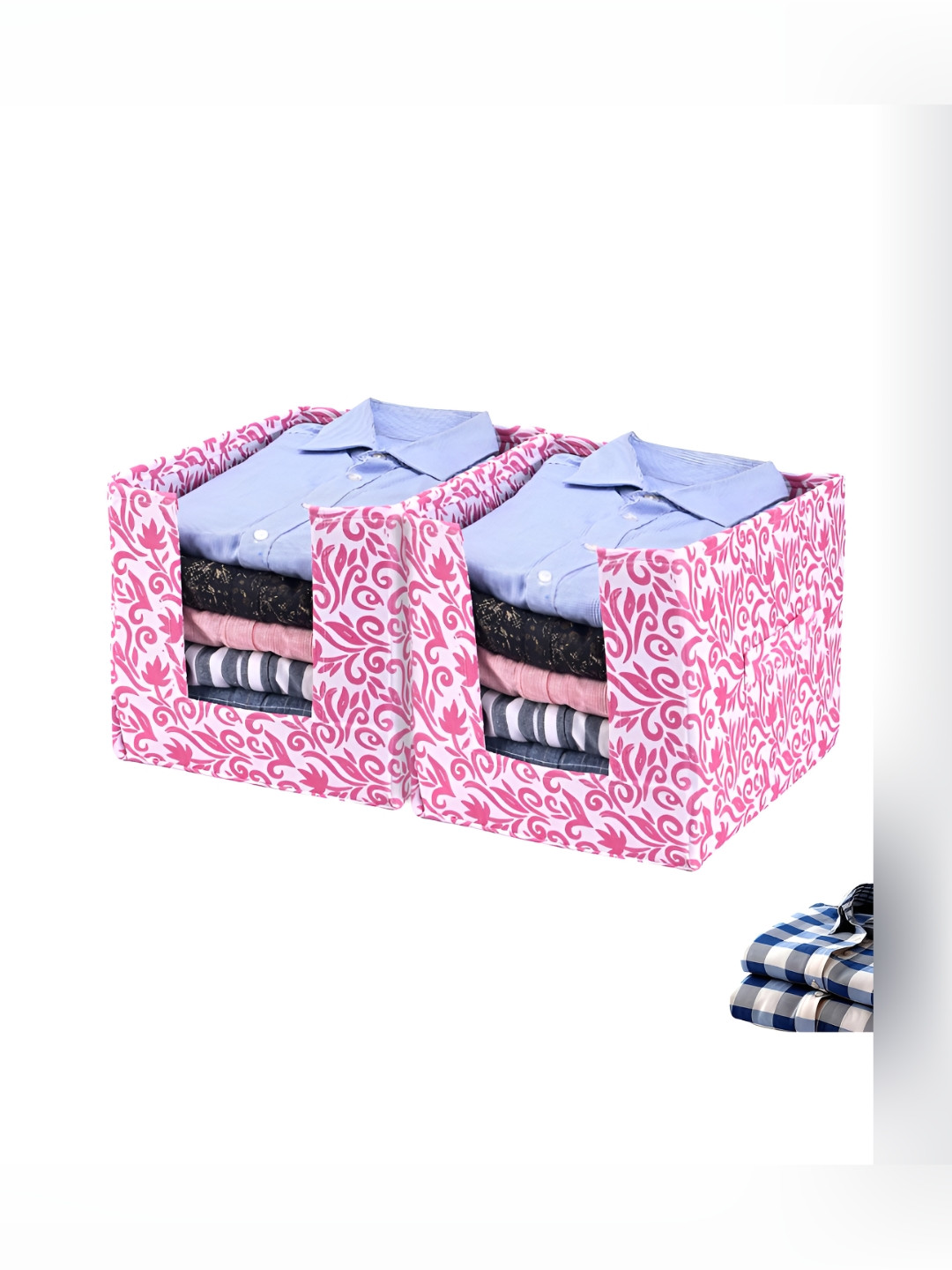 Aura 2 Pcs Pink Cloth Wardrobe Storage Box Organizer with Handle