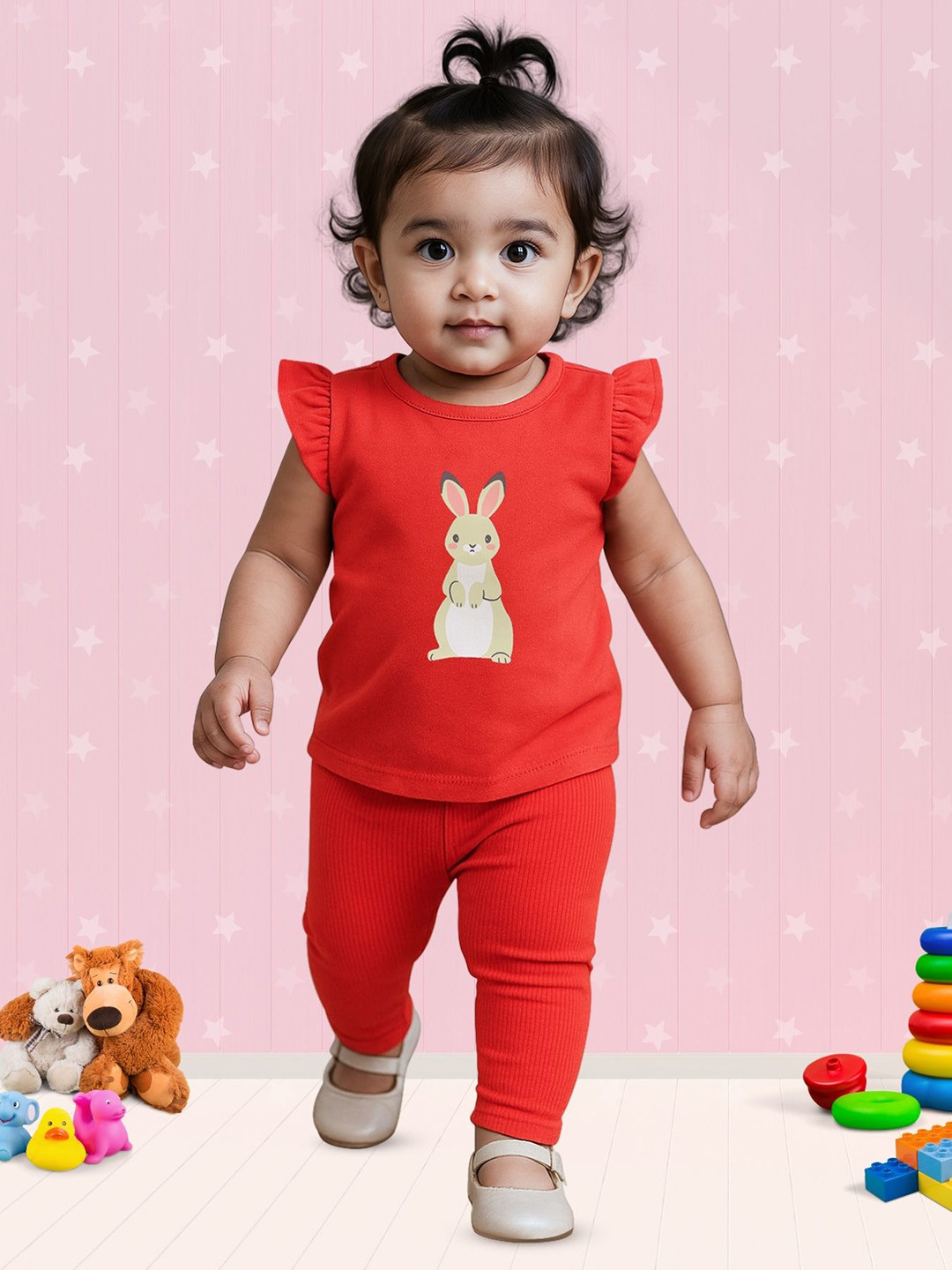 Nuego Infants Girls Animal Print Cotton Blend Top with Leggings Clothing Set