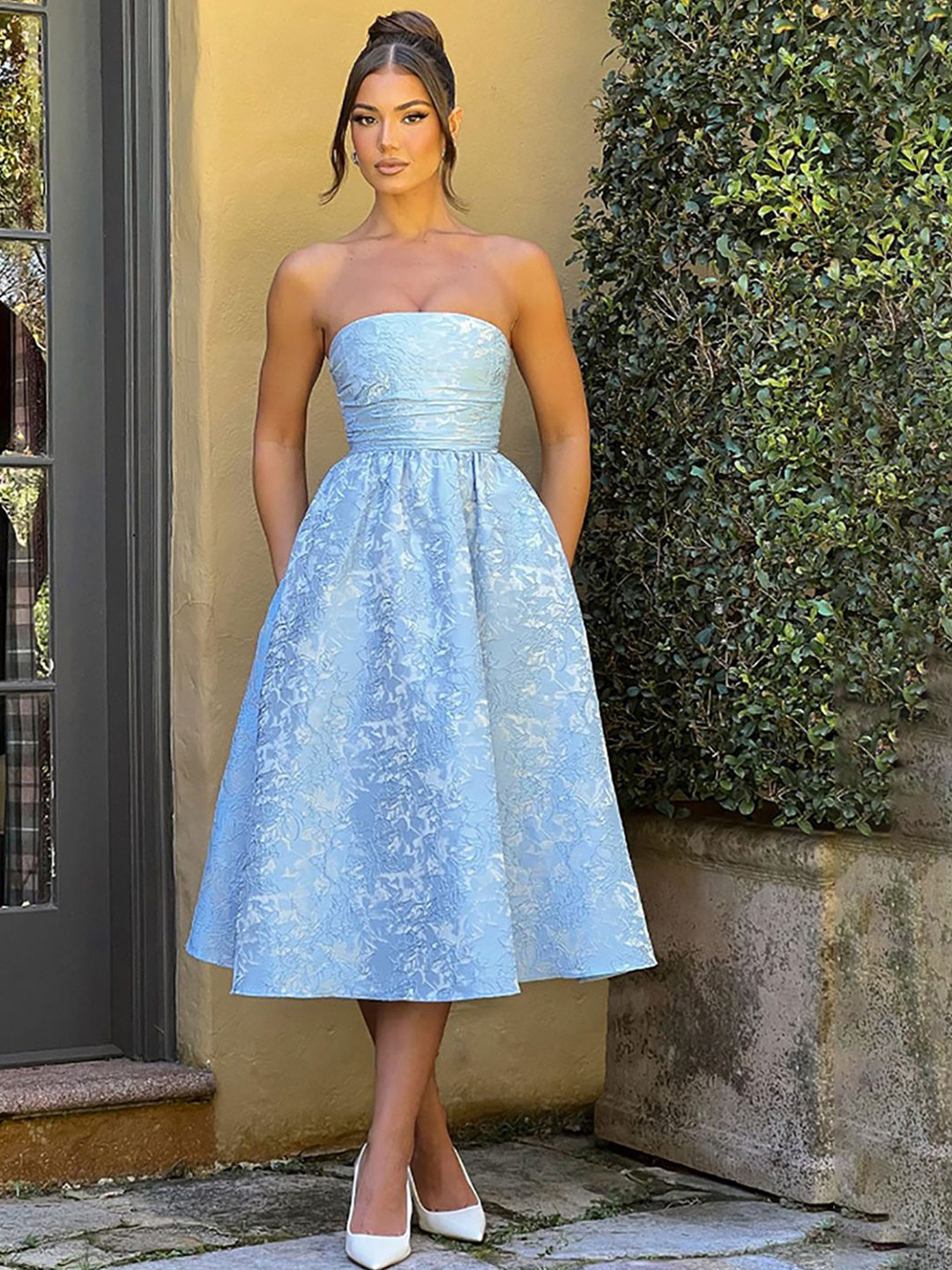 JC Mode Floral Strapless Bandeau Midi Dress
