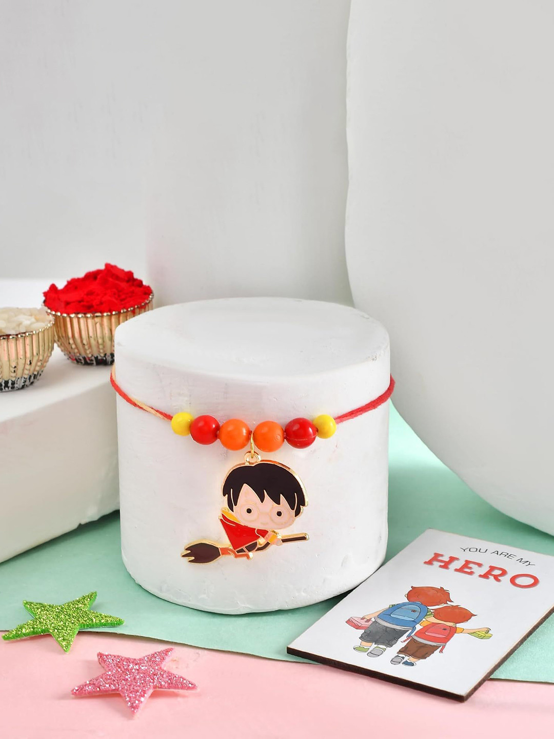 Ascension Kids Beaded Cute Cartoon Rakhi With Fridge Magnet & Roli Tilak