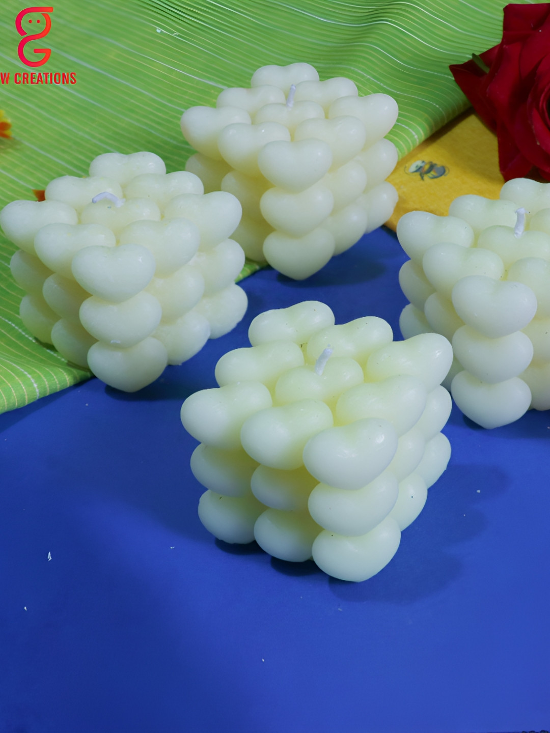 Aura Handmade Heart Cube 4Pcs 1 Wick Scented Solid Square Regular Tea Light Candles