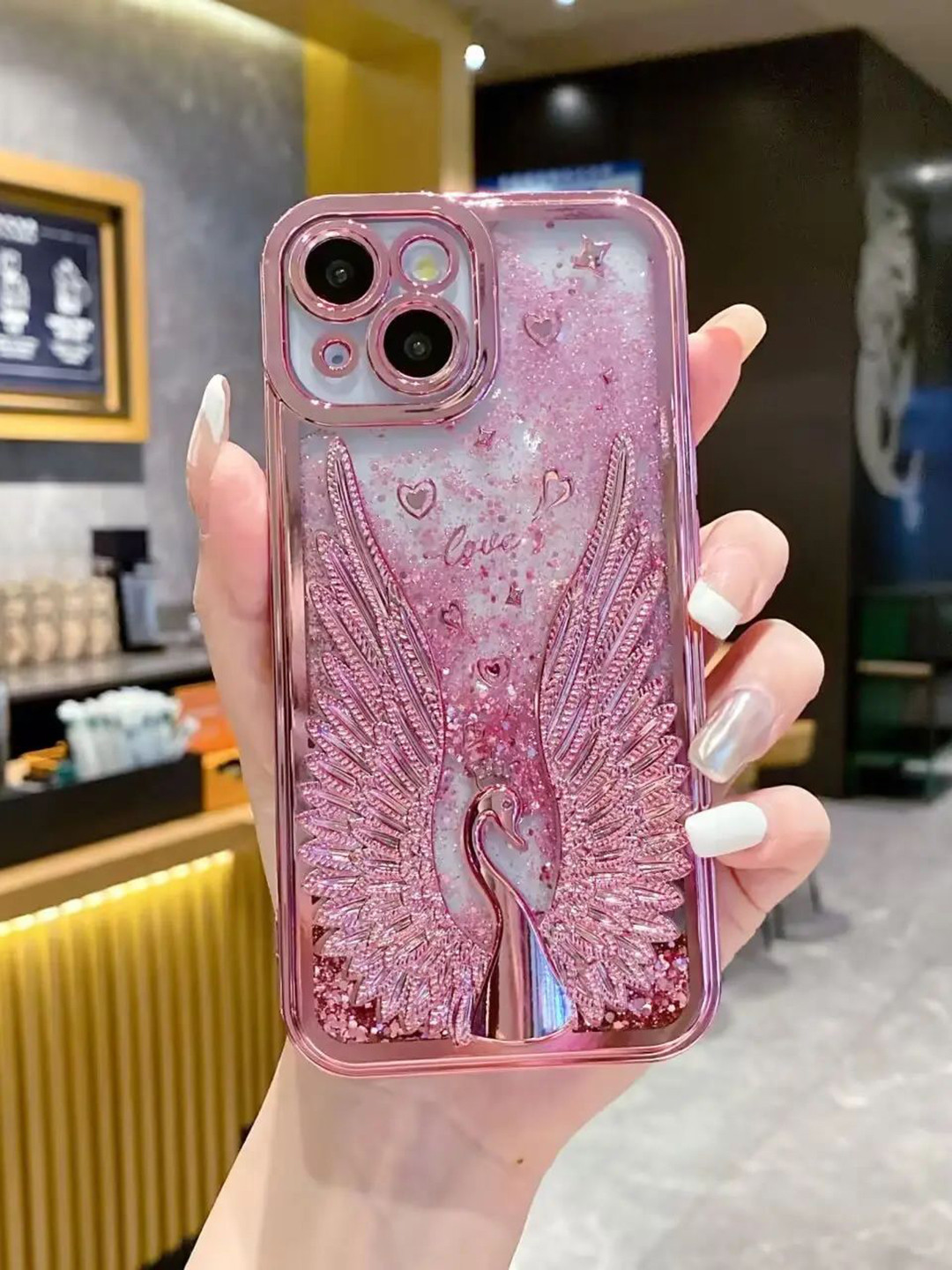 CASE CREATION iPhone 12 3D Diamond Quicksand Swan Liquid Back Case