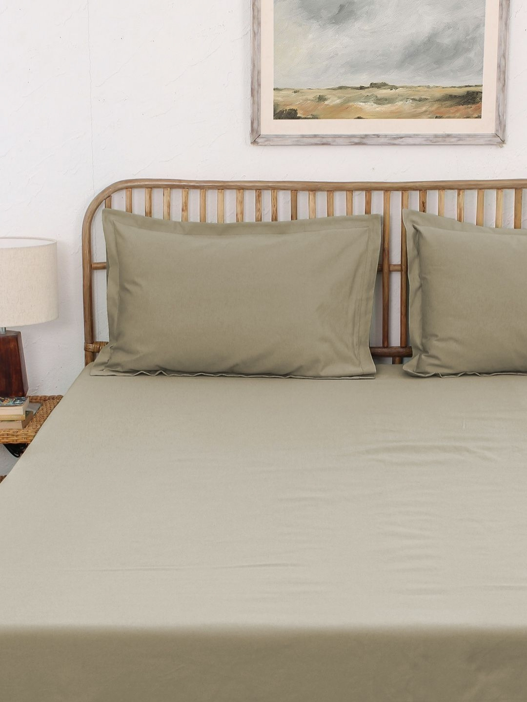 House This Beige Cotton Skin-Friendly 400 TC King Superfine Bedsheet with 2 Pillow Covers-108 x 108 inches