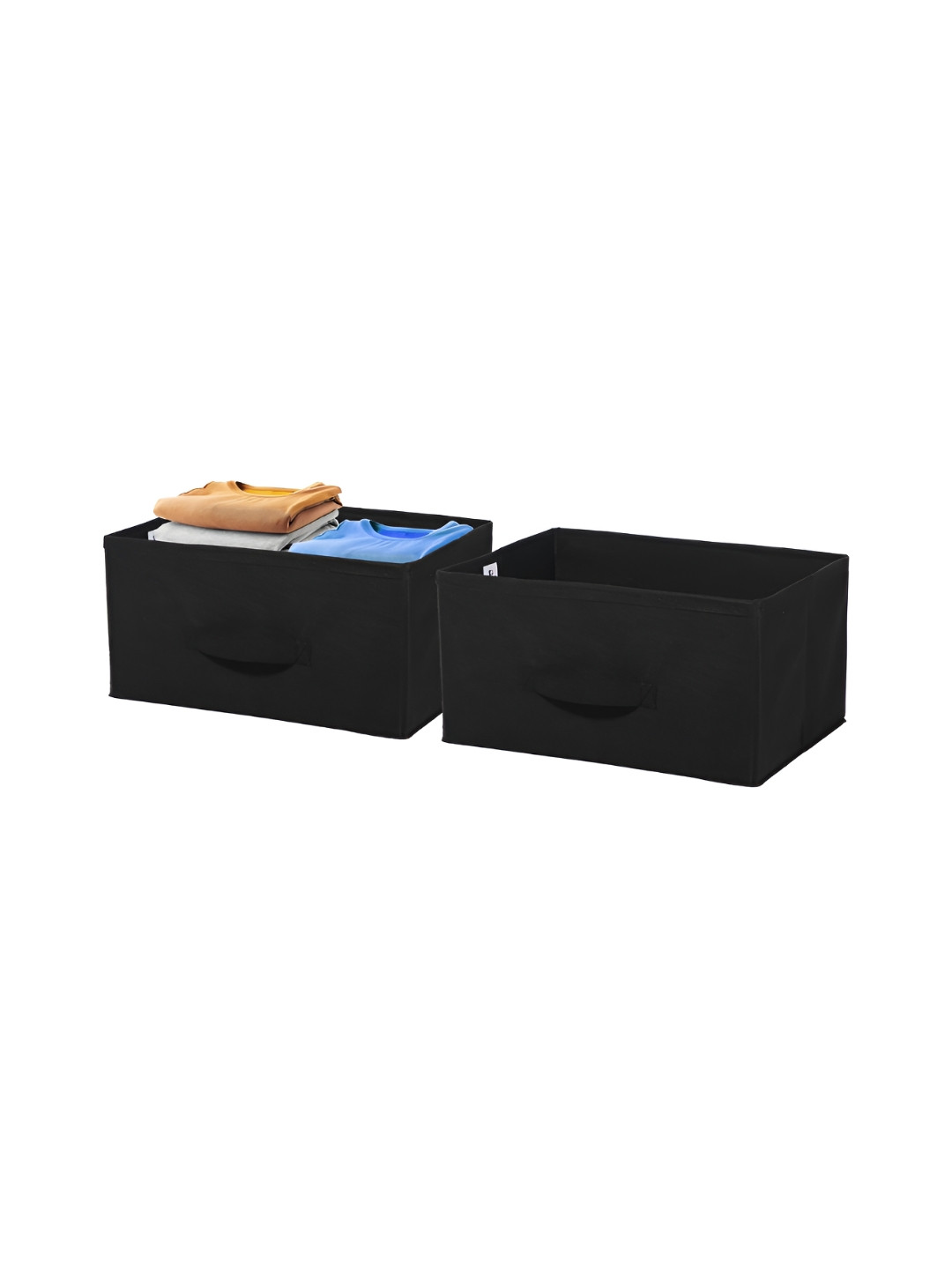 Aura Set of 2 Black Non-Woven Foldable Cloth Storage Box for Wardrobe Organiser