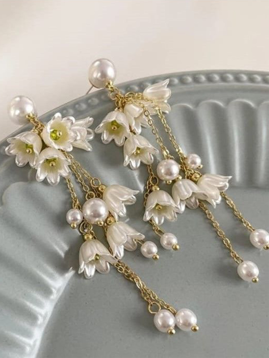 Amrav Pearls Beaded Lily Flower Contemporary Drop Earrings
