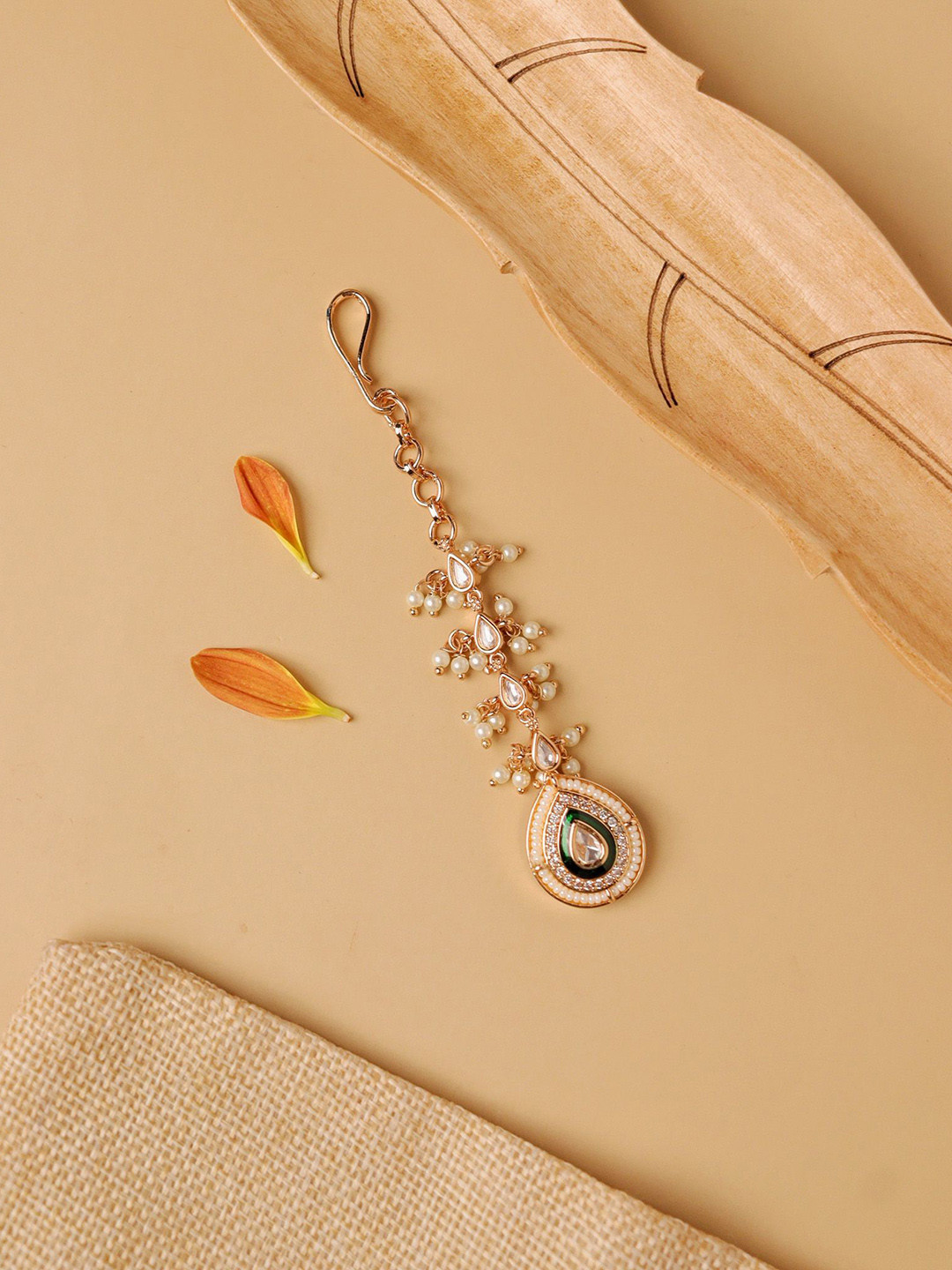 CURIO COTTAGE Women Gold-Plated Artificial Stones Studded Maang Tikka Head Jewellery