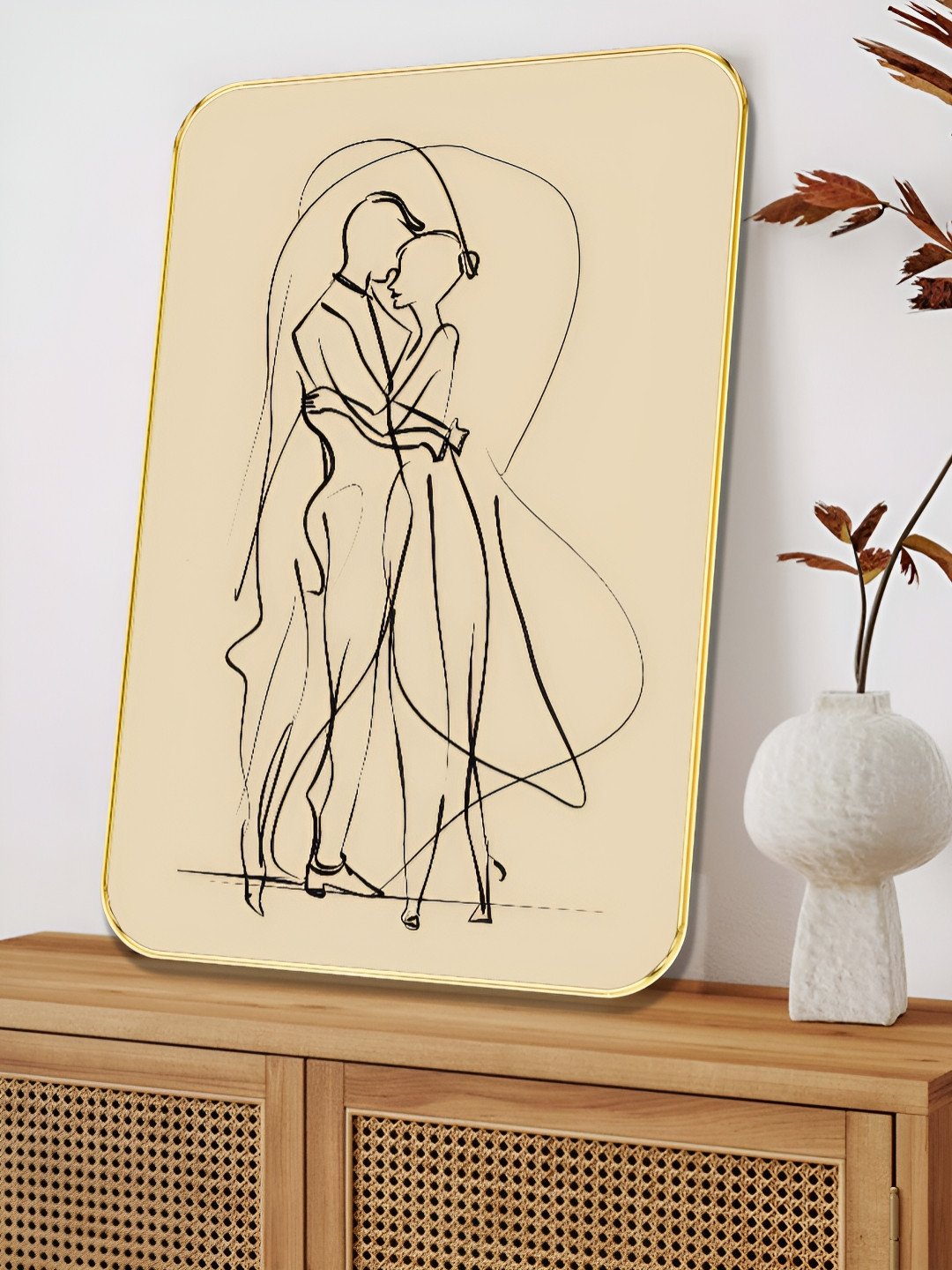 SAF Romantic Couple Line MDF Wall Rectangle Paintings Wall Art - 24x18In