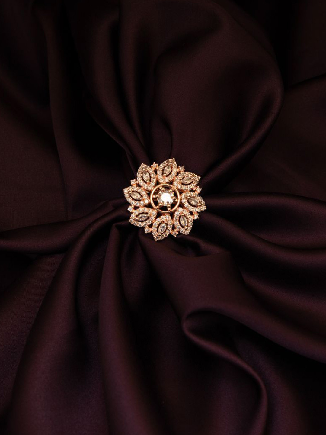 LA FILLE D'OR Rose Gold-Plated Cubic Zirconia Studded Adjustable Finger Ring