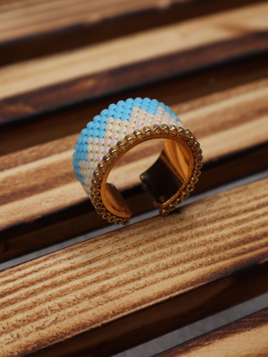 Threads & Beads Gold-Plated Beach Beaded Adjustable Finger Ring