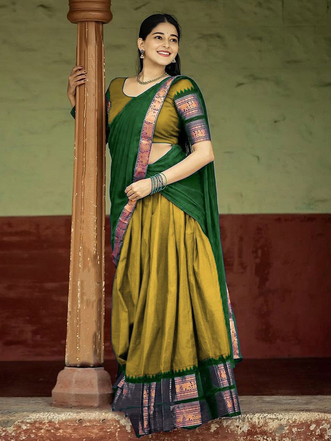 R K INFINITIVE Woven Design Silk Semi-Stitched Lehenga With Unstitched Blouse & Dupatta
