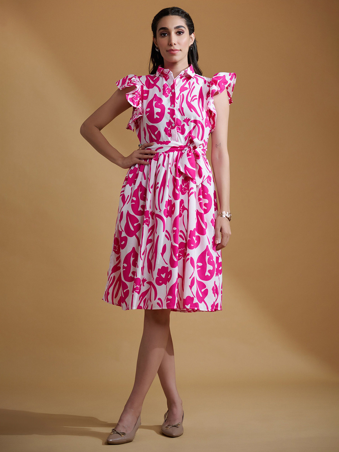 DressBerry Women Floral Printed Shirt Collar Party Fit and Flare Dress