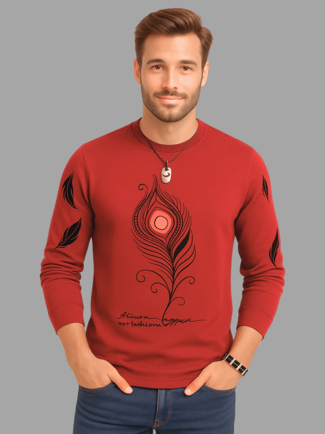 TICOSS Graphic Printed Long Sleeves Round Neck Cotton Regular Fit Casual T-shirt