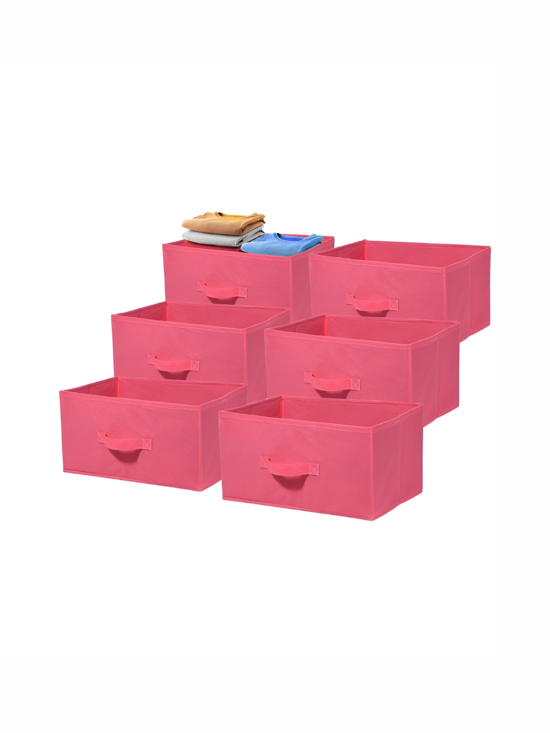 Aura 6 Pieces Pink Non-Woven Foldable Cloth Storage Organiser Wardrobe Books- Box