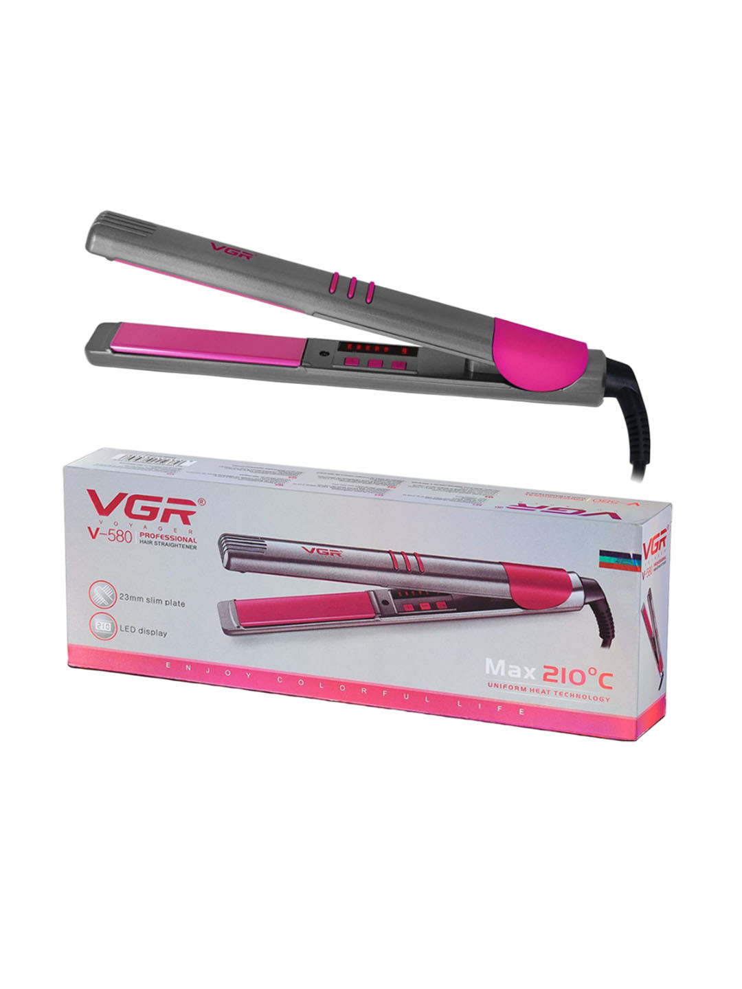 VGR V-580 Professional Ceramic Hair Straightener With 5 Heat Settings - Pink