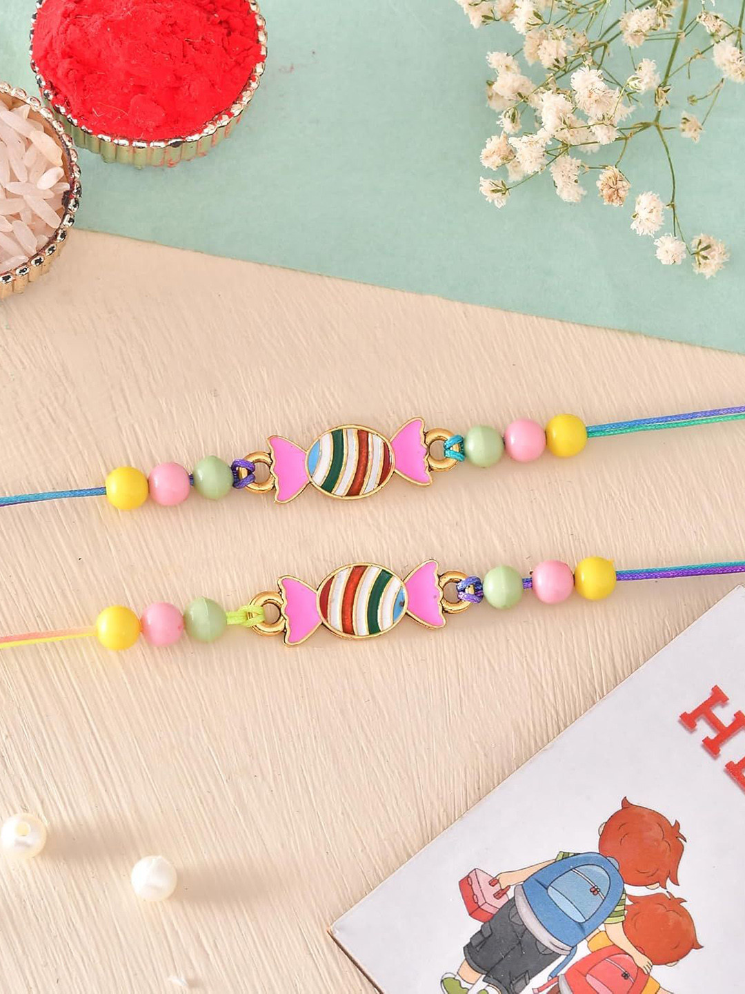 Ascension Set Of 2 Rakhi Gift Set With Fridge Magnet & Roli Tilak