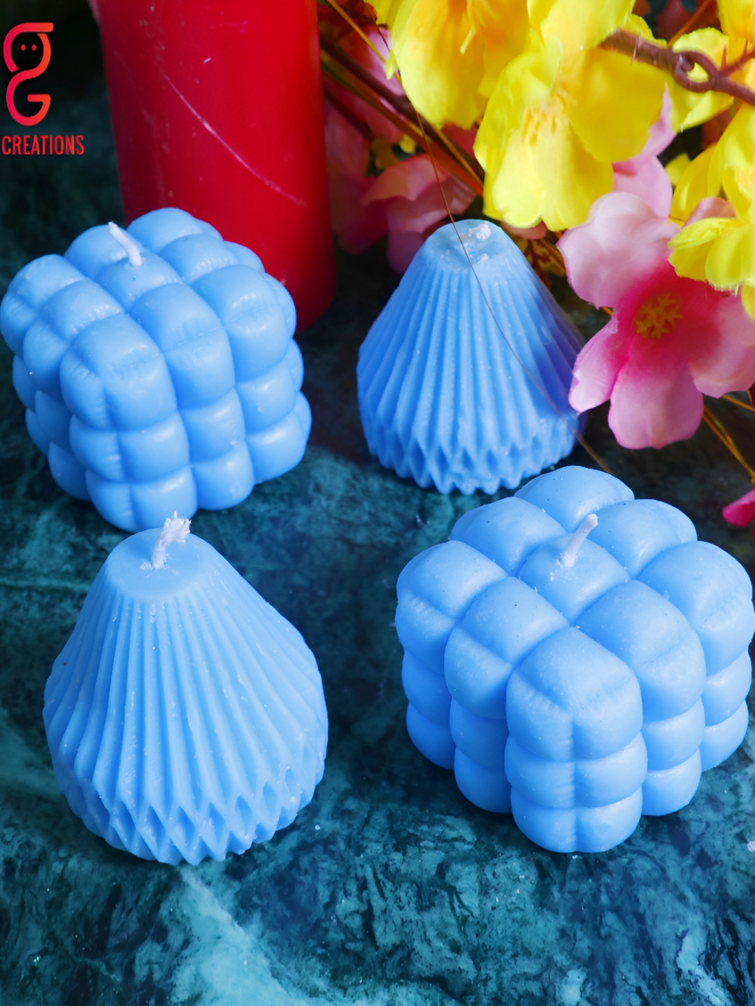 Aura Handmade Pear Shaped 4Pcs 1 Wick Scented Solid Geometric Regular Tea Light Candles