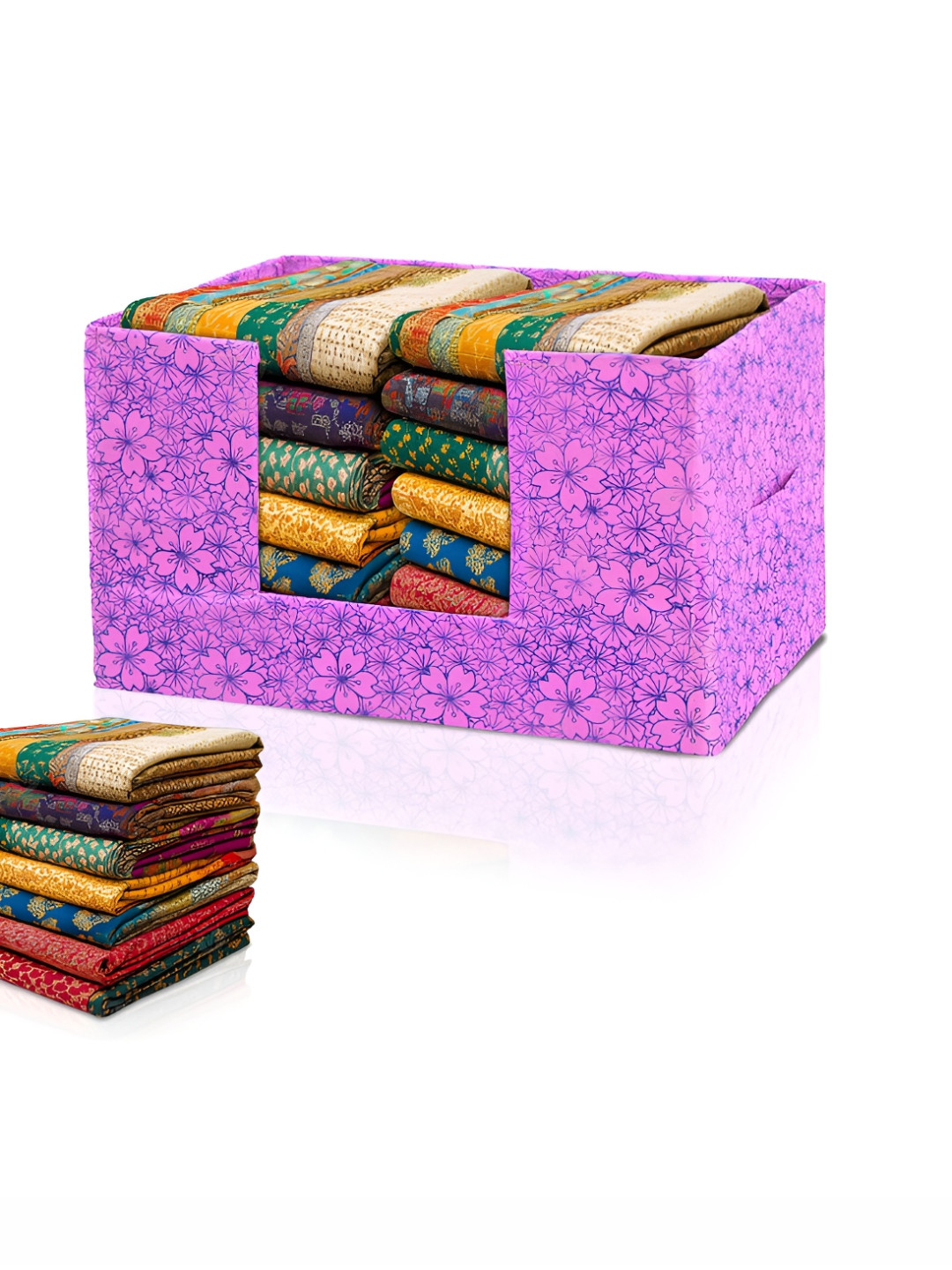 Aura Purple Cloth Storage Box Wardrobe Drawer Organiser with Handle