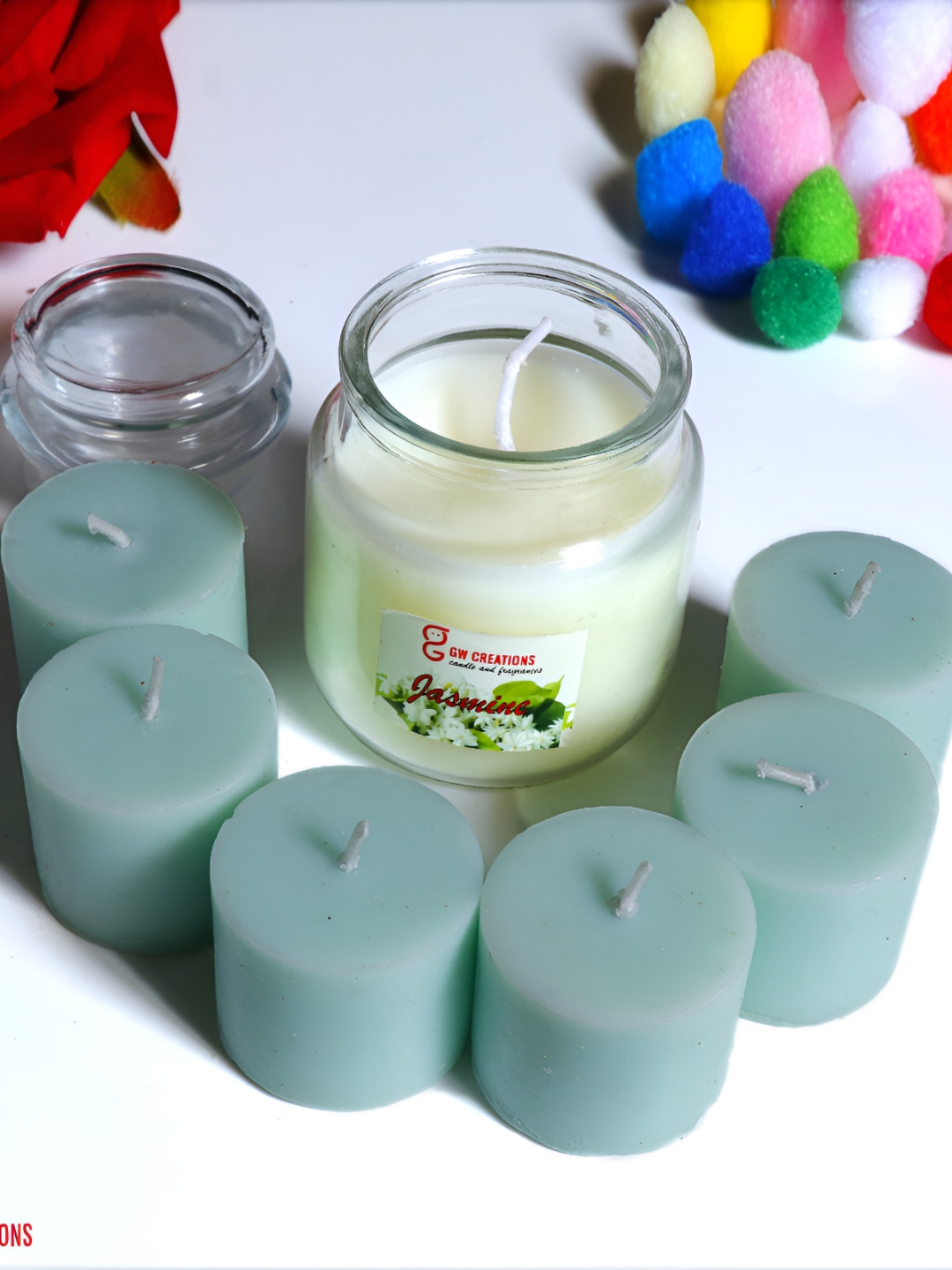 Aura 6Pcs Scented 1 Wick Jasmine Solid Geometric Regular Pillar Candles