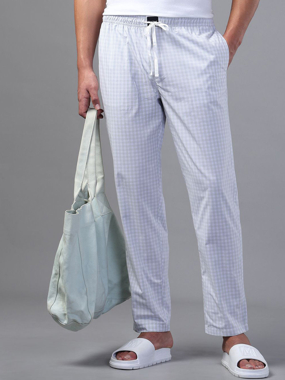DON VINO Checked Pure Cotton Mid-Rise Lounge Pants