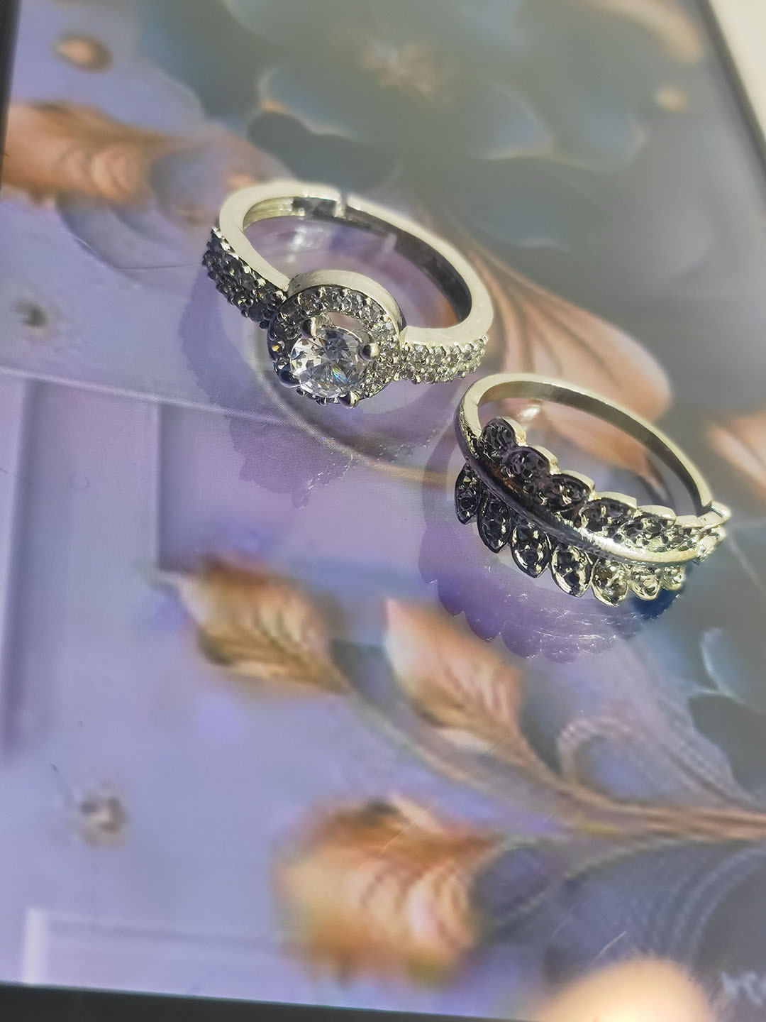 DIVYANSHI COLLECTION Set Of 2 Silver-Plated American Diamond Studded Adjustable  Rings