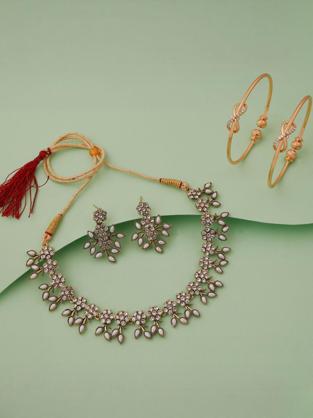 Anouk Gold-Plated Bangle & Necklace Set