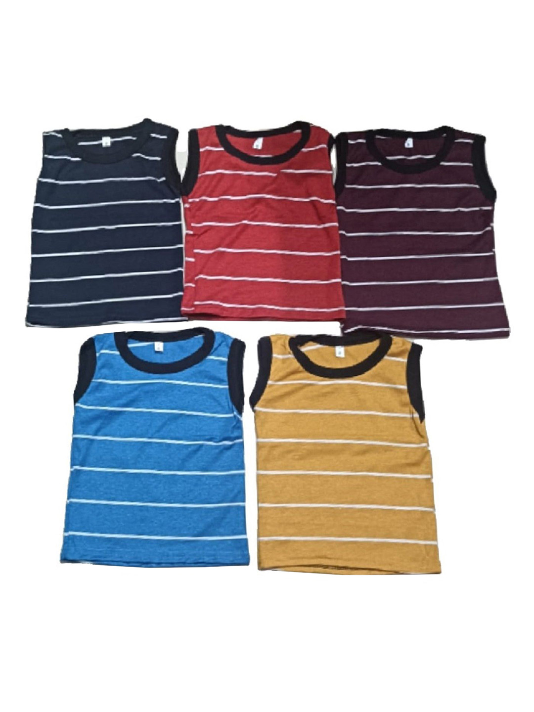 MRB Boys Pack Of 5 Striped Pure Cotton Basic Vests 111 MK MRB COLOR BANIYAN