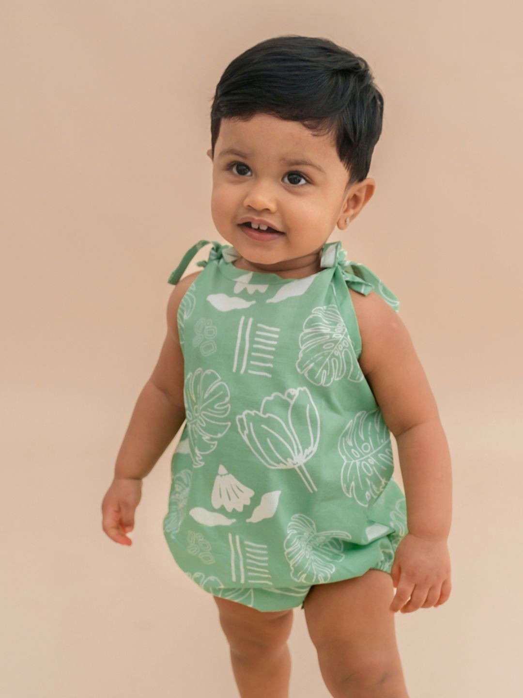 A Toddler Thing Babies Cotton Knot Type Romper Breezy Leaf