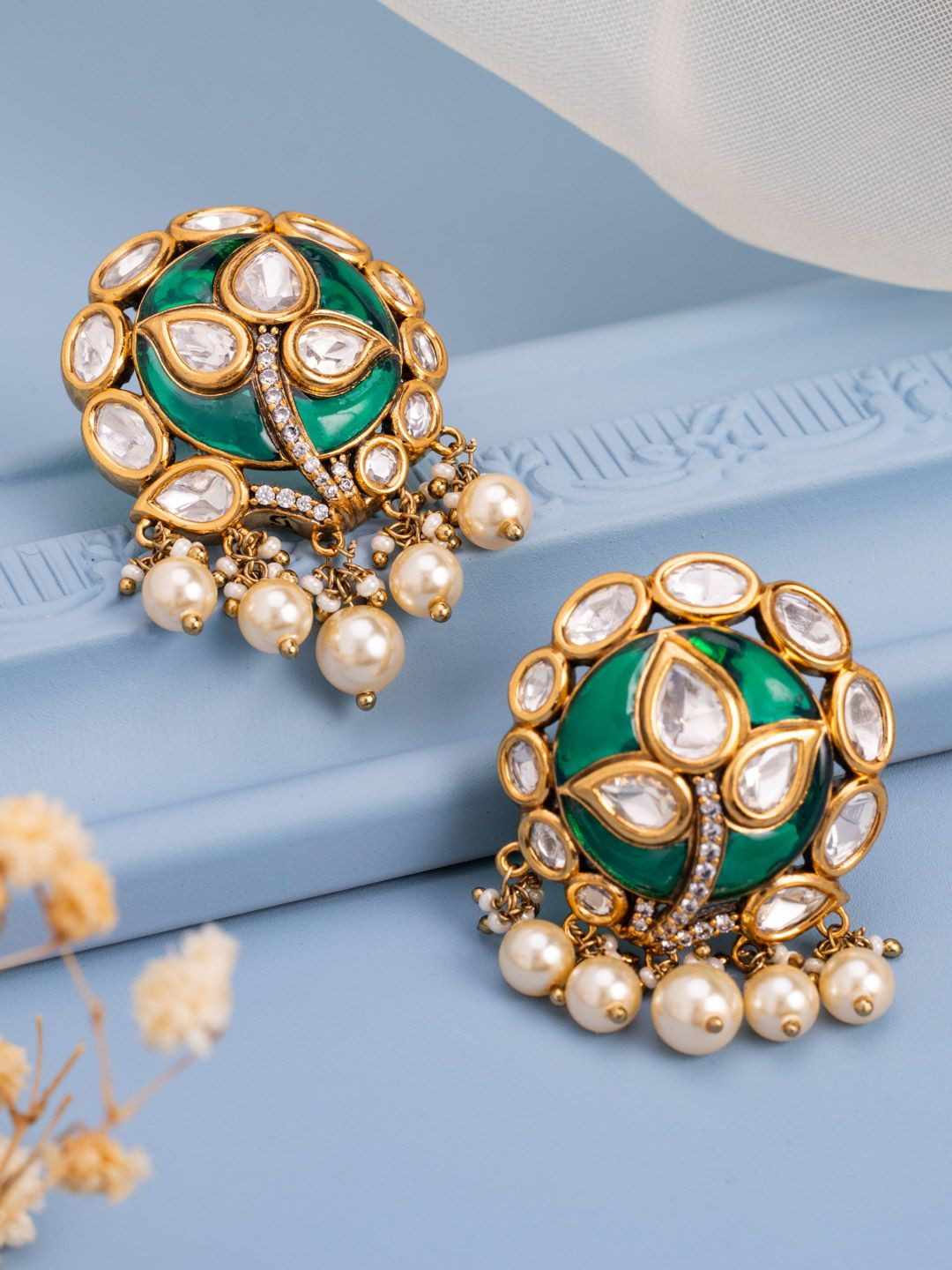 Kushal's Fashion Jewellery Victorian-Plated Contemporary Kundan Studs Earrings