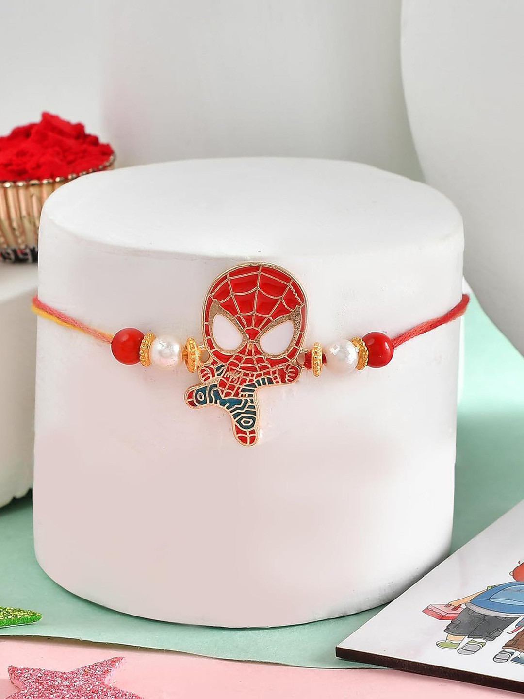 Ascension Kids Beaded Cute Cartoon Rakhi With Fridge Magnet & Roli Tilak