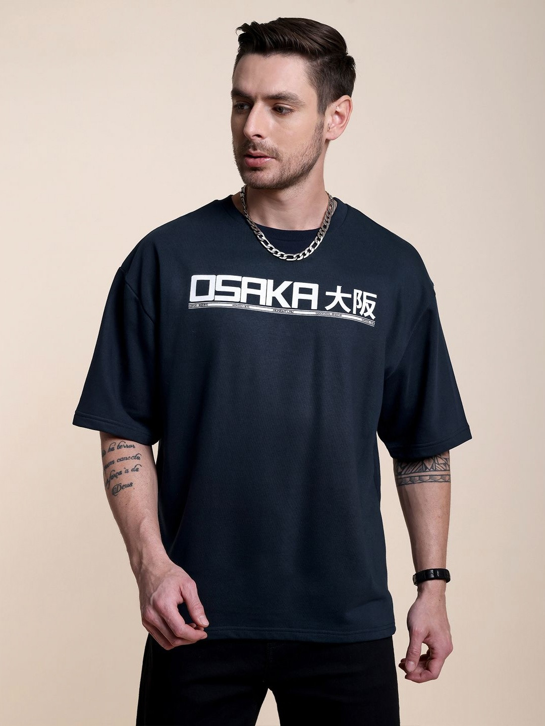 Midnight LAW Osaka Graphic Printed Round Neck Cotton Oversized T-shirt