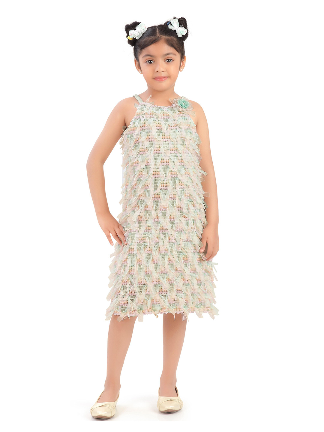 Tiny Kids Girl Self Design Round Neck Sheath Dress