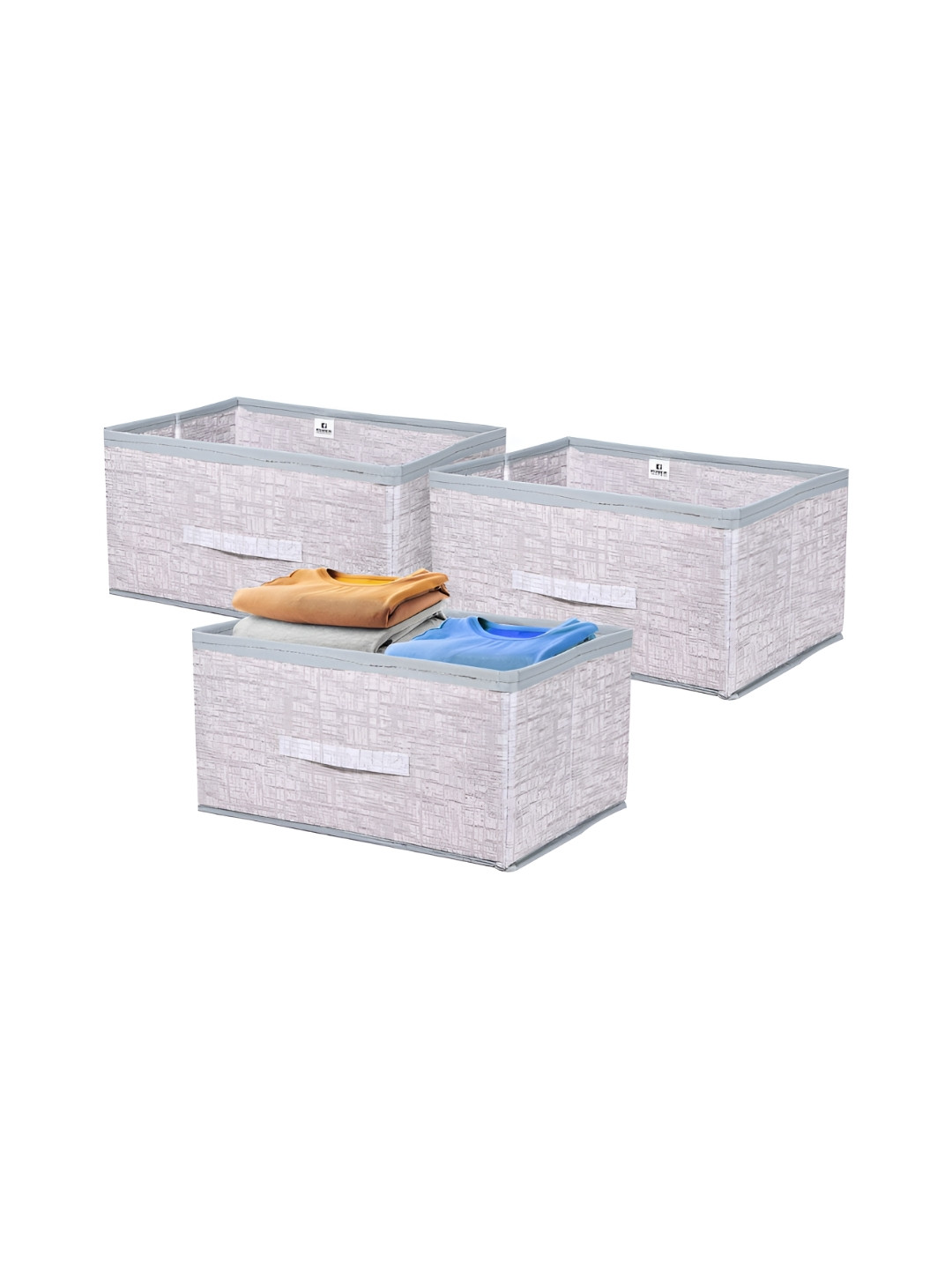Aura Set of 3 Grey Non-Woven Foldable Cloth Organiser Wardrobe Drawer Box