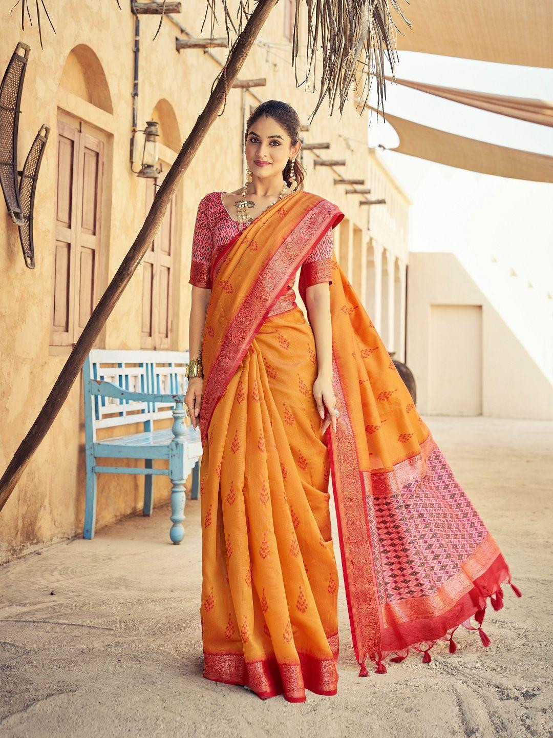 KALINI Orange Banarasi Sarees