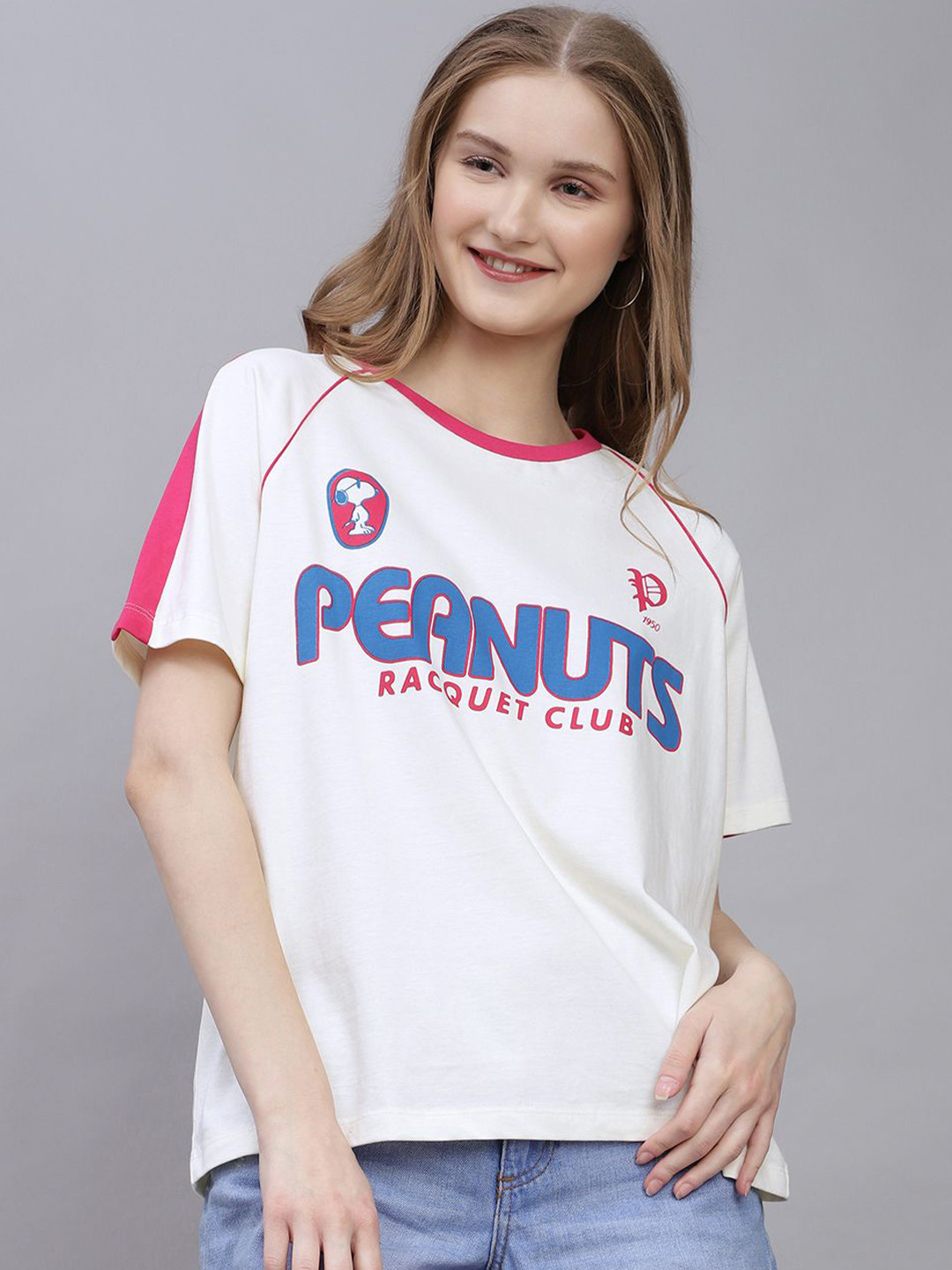 Free Authority Snoopy Printed Oversized Fit Round Neck Pure Cotton T-Shirt