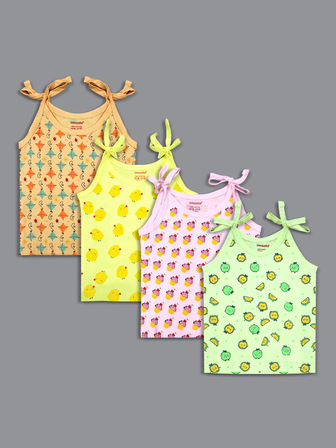 Born Babies Infants Pack Of 4 Printed Cotton Sleeveless Jhabla Vests CPOGYK